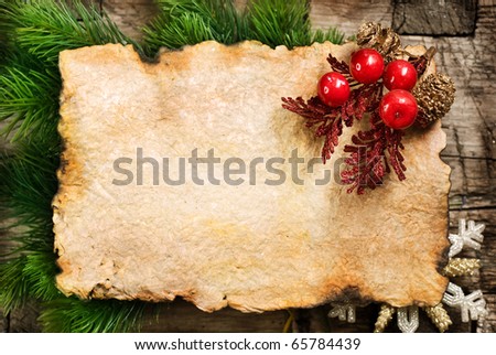 Christmas Background.Blank Old Paper Sheet with Decoration