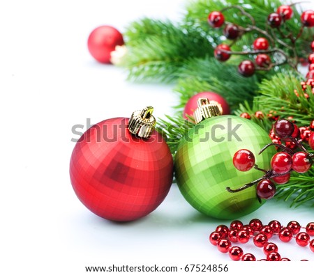 Christmas and New Year Decorations border over white