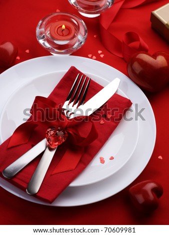 Romantic Dinner.Table Place Setting For Valentine'S Day Stock ...