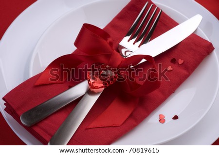 Romantic Dinner.Wedding Or Valentine'S Day Table Setting Place ...