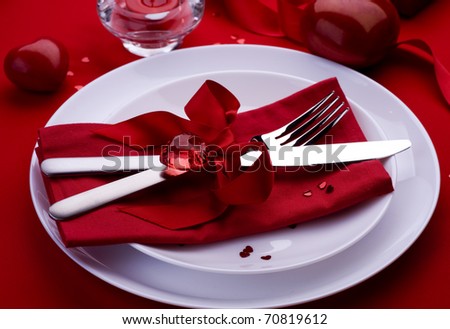 Romantic Dinner.Table Setting Place For Valentine'S Day Stock ...