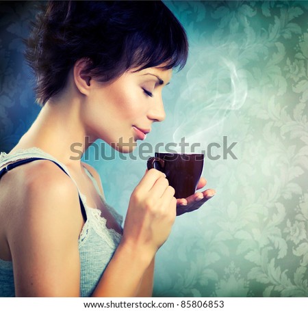 Beauty Girl With Cup of Coffee Beauty Girl With Cup of Coffee