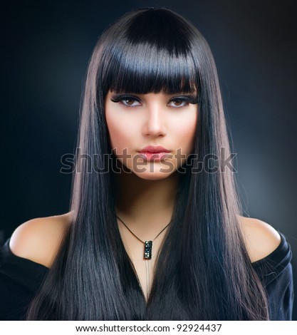 stock photo : Beautiful Brunette Girl. Healthy Long Hair