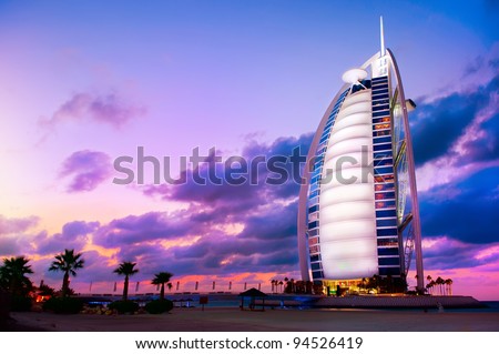 DUBAI UAE NOVEMBER 27 Burj Al Arab hotel on Nov 27 2011 in Dubai Burj Al Arab is a luxury 5 stars hotel built on an artificial island in front of Jumeirah beach DUBAI UAE NOVEMBER 27 Burj Al Arab hotel on Nov 27 2011 in Dubai Burj Al Arab is a luxury 5 stars hotel built on an artificial island in front of Jumeirah beach