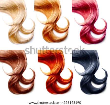 Different hair colors palette. Hair Colors Set isolated on white background. Tints