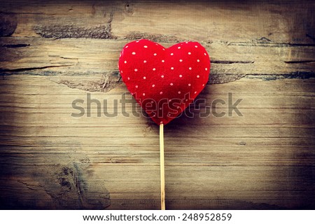 Valentines Vintage Handmade Heart over Wooden Background. Valentine over Wood. Retro Styled Wallpaper. Valentine\'s Day