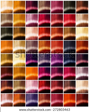 Hair Colors palette. Hair colours set. Tints. Dyed Hair Color Samples