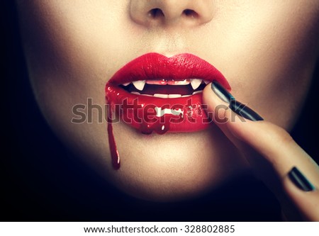 Sexy Vampire Woman lips with blood. Fashion Glamour Halloween art design