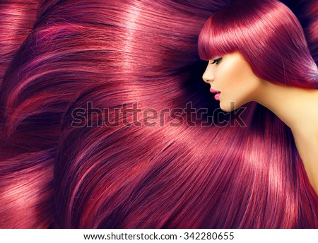 Beautiful Hair. Beauty woman with luxurious long red hair as background. Beauty Model girl with Healthy Hair. Beautiful woman with long smooth shiny straight hair. Hairstyle. Hair cosmetics, haircare