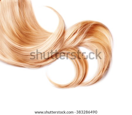 Healthy Blond Hair isolated on white. Curl of Dyed Blonde hair close up