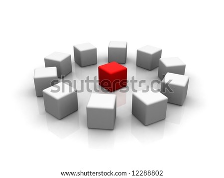 red cube in the middle