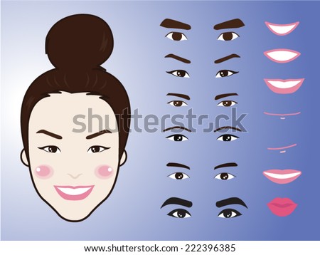 cartoon cute girl character pack facial emotions design elements isolated vector illustration