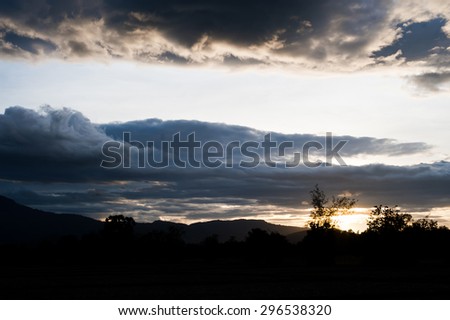 Beautiful landscape sunrise nature background Mountains and sky gold color