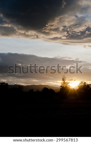 Beautiful landscape sunrise nature background Mountains and sky gold color