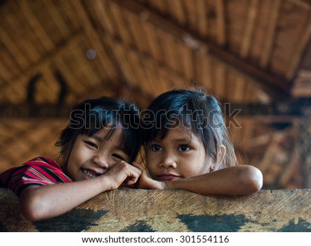 South LAOS, August 14 : An unidentified Laos hill tribe children in tribe village in South LAOS on August 14, 2010
