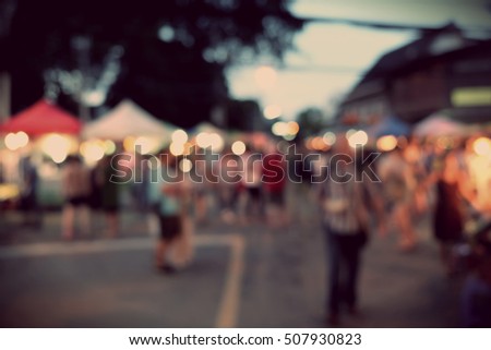 Night Festival Event Party on street with People Blurred Background, vintage tone