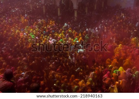 MATHURA,INDIA - 28/03/2013 : Traditional holi festival.Holi Festival is a religious  celebration of some kind of \'\'gospel\'\'. People celebrate of refreshing,fertility and upcoming spring