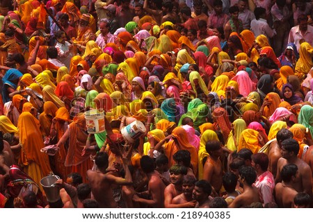 MATHURA,INDIA - 28/03/2013 : Traditional holi festival.Holi Festival is a religious  celebration of some kind of \'\'gospel\'\'. People celebrate of refreshing,fertility and upcoming spring