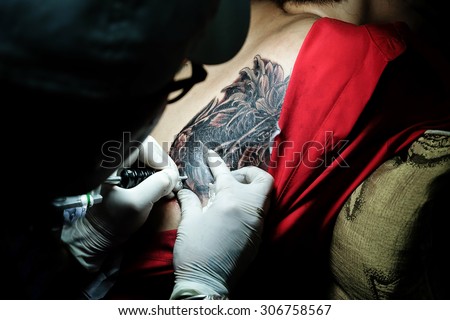 Showing process of making a tattoo. Tattoo design in pattern