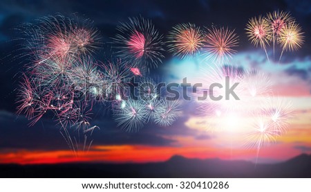 Beautiful firework display for celebration : Sunset background : Sunset with firework background