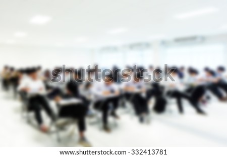 Abstract blur background of student during study or test and exams from teacher or professor in classroom in undergraduate at university.