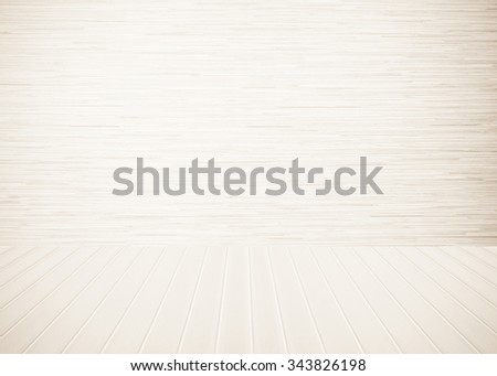 Brown wood wall and white wooden floor sepia tones. Floor and wall background.