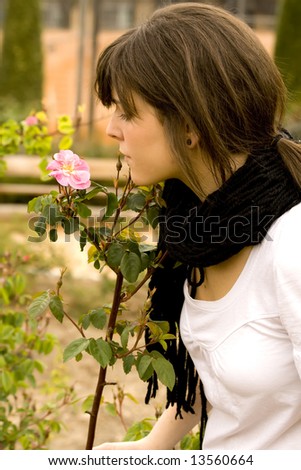 smelling a flower