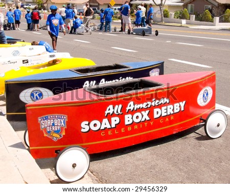 SAN DIEGO, CA - APRIL 25: The Skyline neighborhood hosted the Soap Box Derby for the fast and furious among local youngsters and those young at heart.