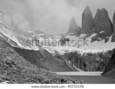 Las Torres del Paine Black & White landscape Chile National Park