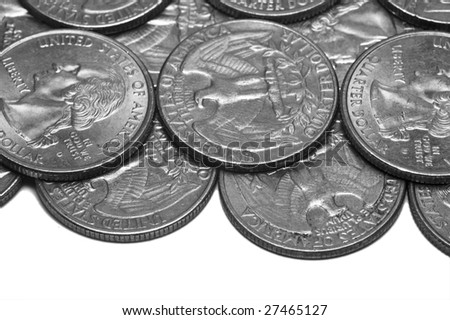 Two layers of quarters isolated on white.