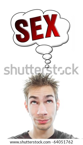 stock photo Young white Caucasian male adult thinks about hot sex in his 