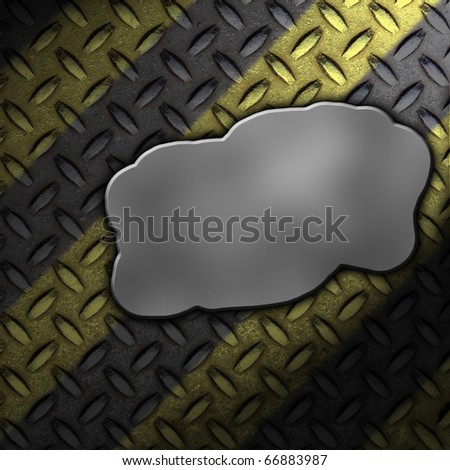 Grunge construction background with a  diamond metal plate and a spill of liquid metal