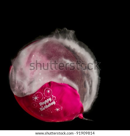 Highspeed photography shot of a happy birthday balloon being popped