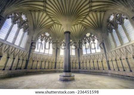 HDR image of an Ornate Church Sanctuary. Chapter House in the Wells Cathedral, Somerset, UK