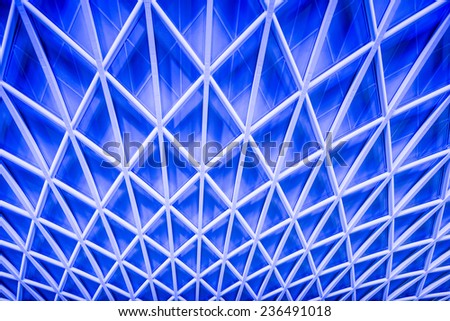 Abstract blue architecture of a ceiling at London King\'s Cross train station