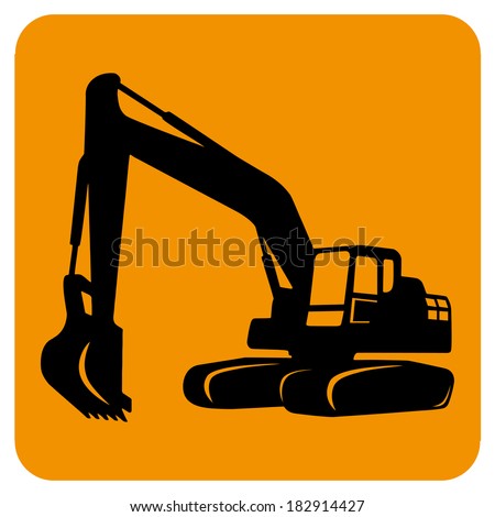Excavator isolated Vector icon Sketch in black lines Yellow background Excavator isolated Vector icon Sketch in black lines Yellow background