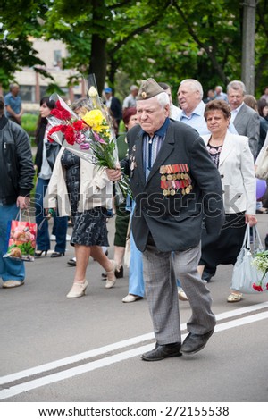 BROVARY, UKRAINE. World War II veteran. Victory parade devoted to Victory Day on May 9. May 9, 2012