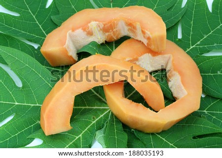 Papaya dessert on Papaya Leaf, Fruits for Healthy Eating.