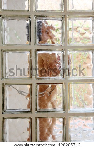 girl in the shower for the misted glass