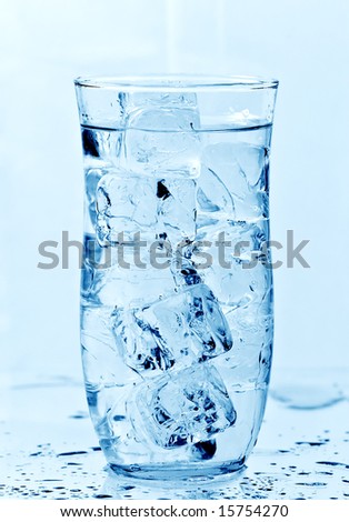 Glass of fresh water with ice cubes