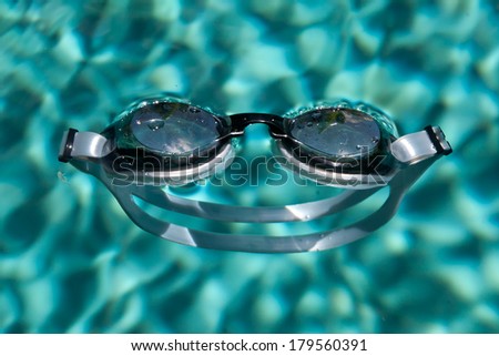 Swimming sport goggles in the water