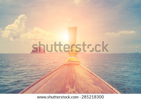 Amazing beautiful view of the sea, boat and clouds