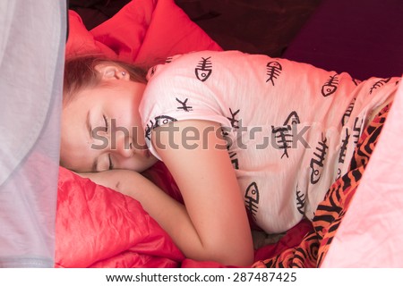 Girl sleep in tent