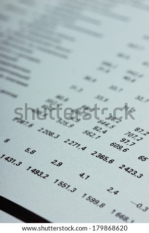 Business and financial report, balance sheet figures are statistics