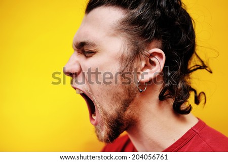 screaming bearded man, profile