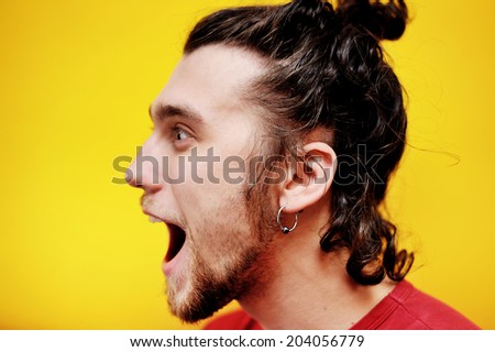 Surprised bearded man, profile