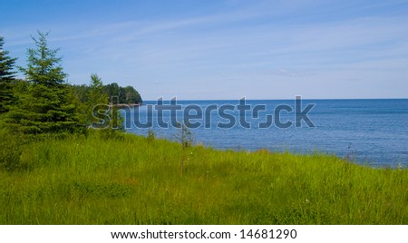 Flood Bay along the North shore of Lake Superior in lush Spring greens