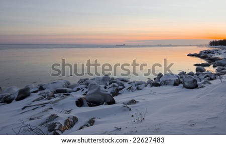 December image of the distant harbor of the twin ports of Duluth, Minnesota and Superior, Wisconsin
