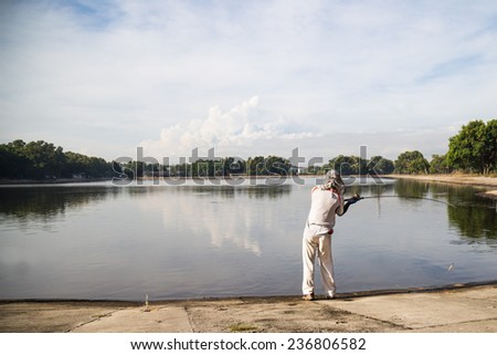 Recreational fishing in a serene lake