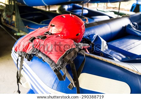 Safety helmet and life jacket, essential safety kit for canoeing and kayaking activities
